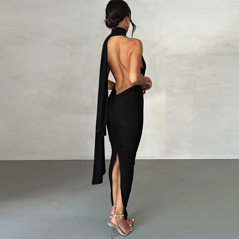 Tief V rücken freies Kleid