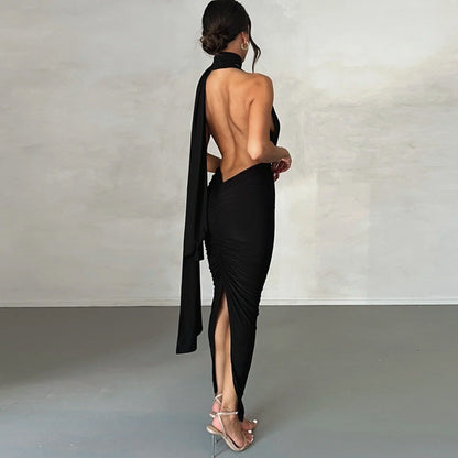 Women's fashion sexy deep V backless dress