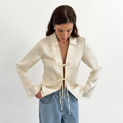 Herbst europäische und amerikanische Mode lose Aprikosen Cardigan Top Damen bekleidung