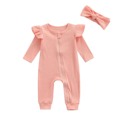 Newborn Baby Girls Boys Rompers 4 Colors Solid Color Flying Long Sleeve