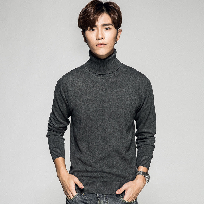Einfarbiger Langarm-Rollkragenpullover, Herren-Basic-Sweater