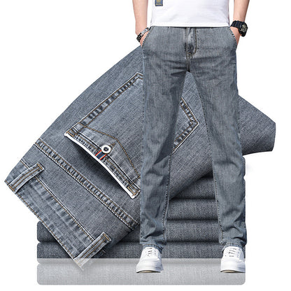 Herren lockere elastische Jeans gerade einfarbige Freizeit Hose