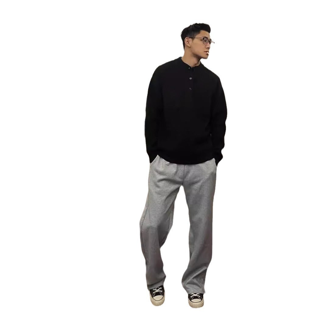 Herren-Pullover im Old Money Stil mit Henry-Kragen und Rundhalsausschnitt