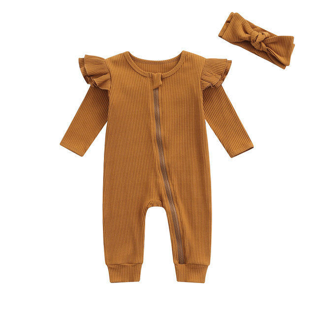 Newborn Baby Girls Boys Rompers 4 Colors Solid Color Flying Long Sleeve