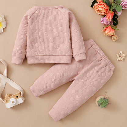 Frühling und Herbst Jungen- und Mädchenanzug Baby Bonbonfarben Einfarbig mit Polka-Dots Rundhalsausschnitt Langarmhosen Kinderkleidung