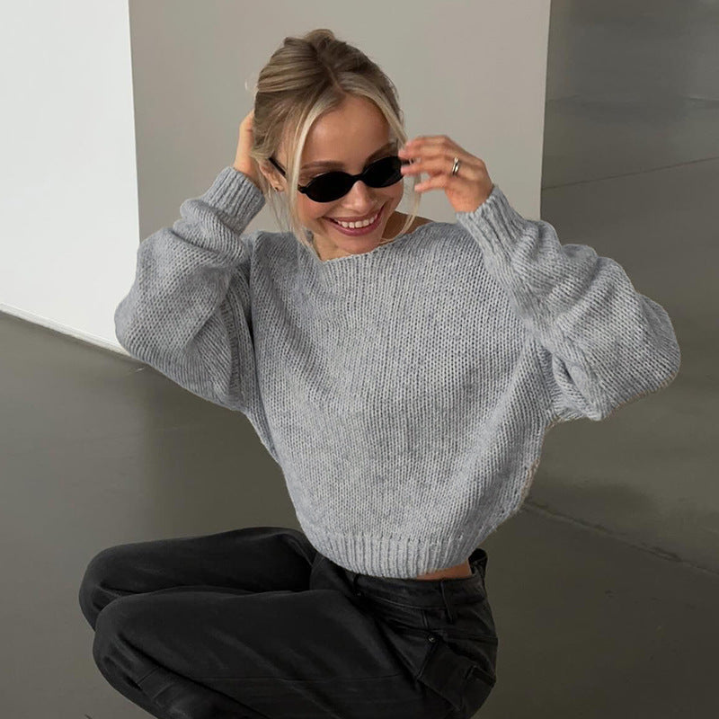 European and American casual style solid color sweater casual