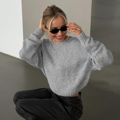 European and American casual style solid color sweater casual