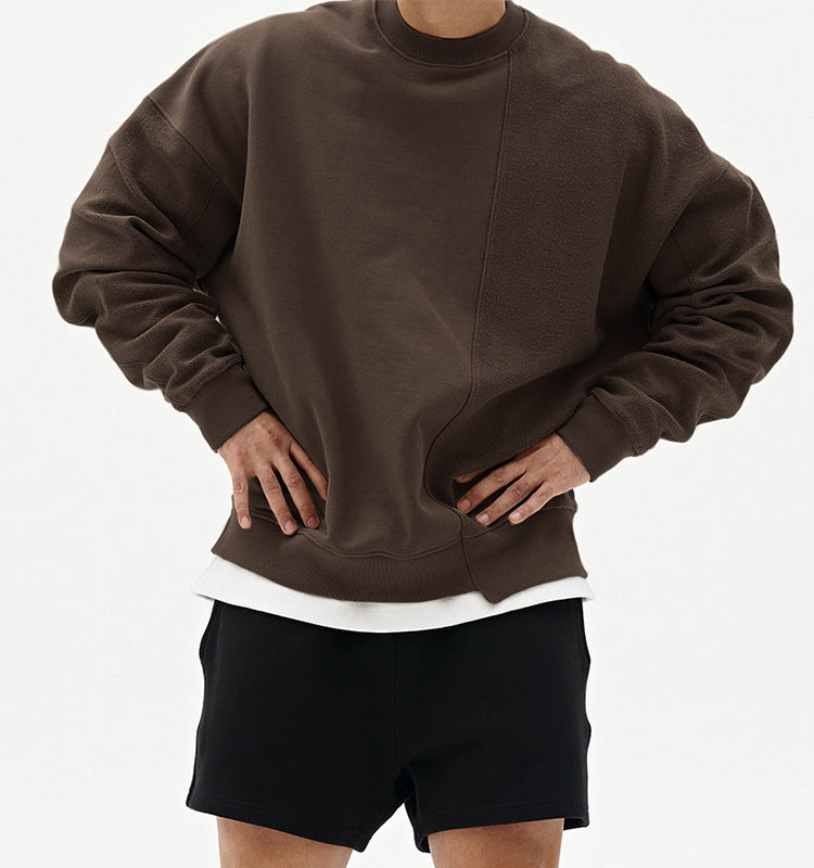 Einfarbiger Rundhals-Pullover im koreanischen Stil, Modemarke, locker geschnitten