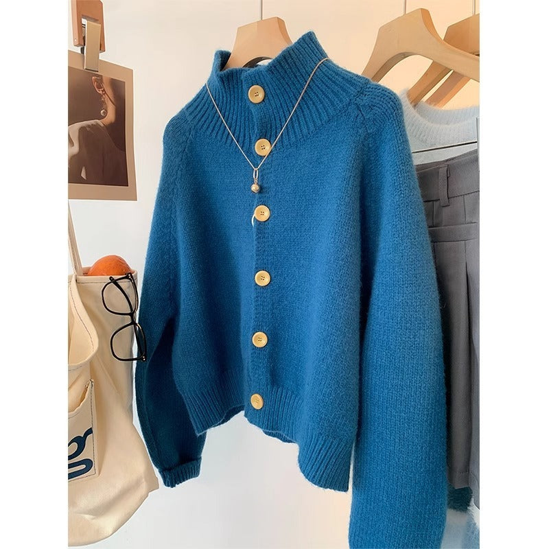 High-collar short sweater coat