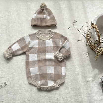 Baby Winter Einteiler mit Schachbrettmuster Neugeborenen Winterpullover