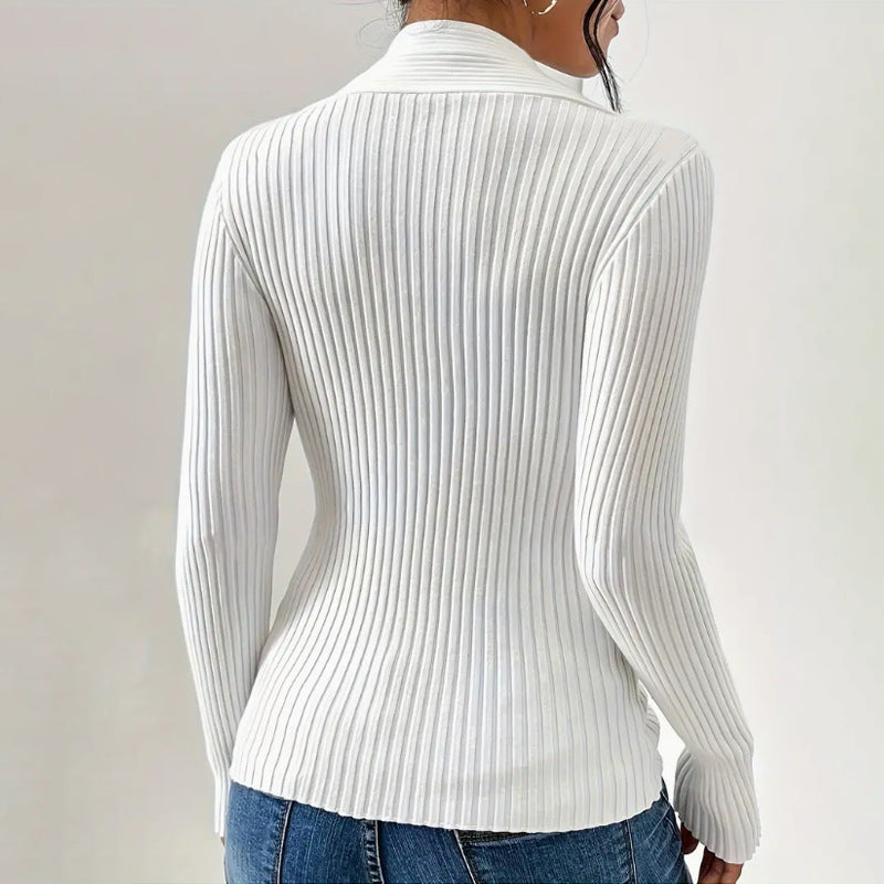 Damen Strickware mit Schlitz am Saum, Langarm Einfarbig Figurbetonter Pullover