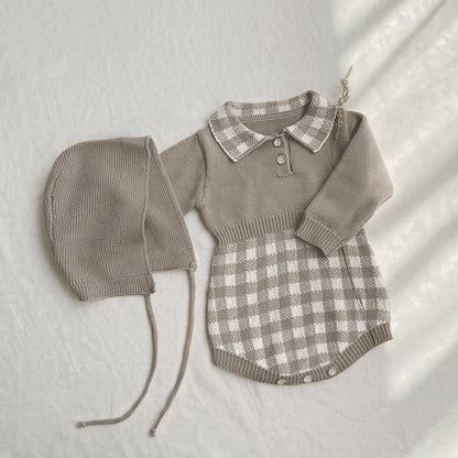 Baby Winter Einteiler mit Schachbrettmuster Neugeborenen Winterpullover