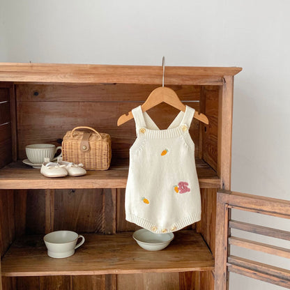 Autumn baby jacket with rabbit and carrot embroidery made of knit