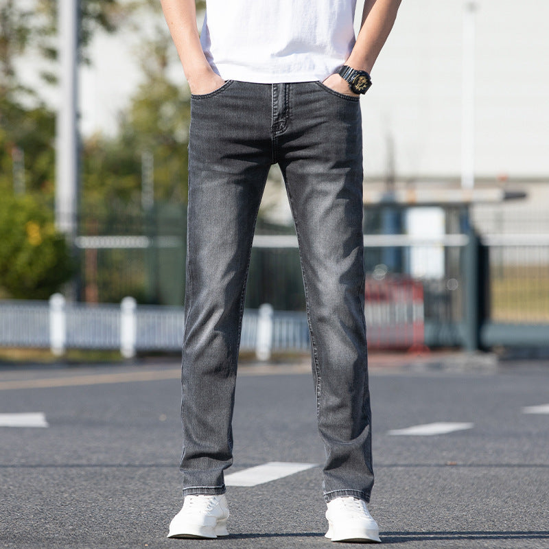 Sommer dünne Jeans Herren Slim-Fit-Straight-Hosen