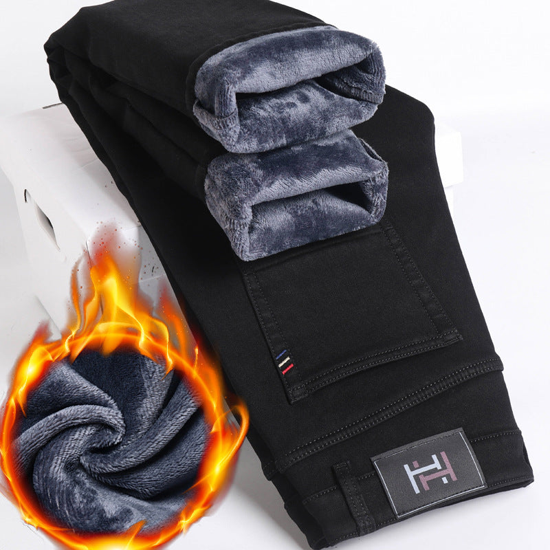 Herren-Jeans mit Fleece-Futter – Gerade, schlank, elastisch und wärmeisolierend