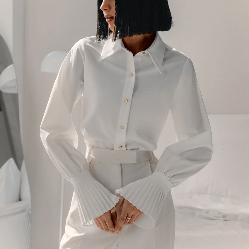 Elegante französische Stil Hemd Design gekräuselte weiße Pendler Business Damen bekleidung