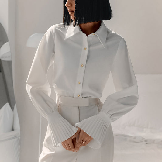Elegante französische Stil Hemd Design gekräuselte weiße Pendler Business Damen bekleidung