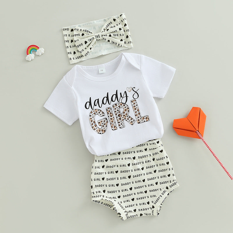 Sommer Baby Mädchen Kurzarm Verstellbare Kleidung Hose Haaraccessoires Drei-Teiliges Set