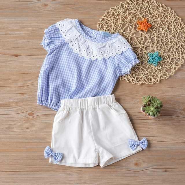 Sommer Kinderkleidung Großes Schleifen T-Shirt Shorts Kleidung Set