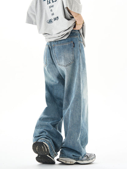 Plus Size Amerikanische Retro-Gerade Jeans mit Waschung