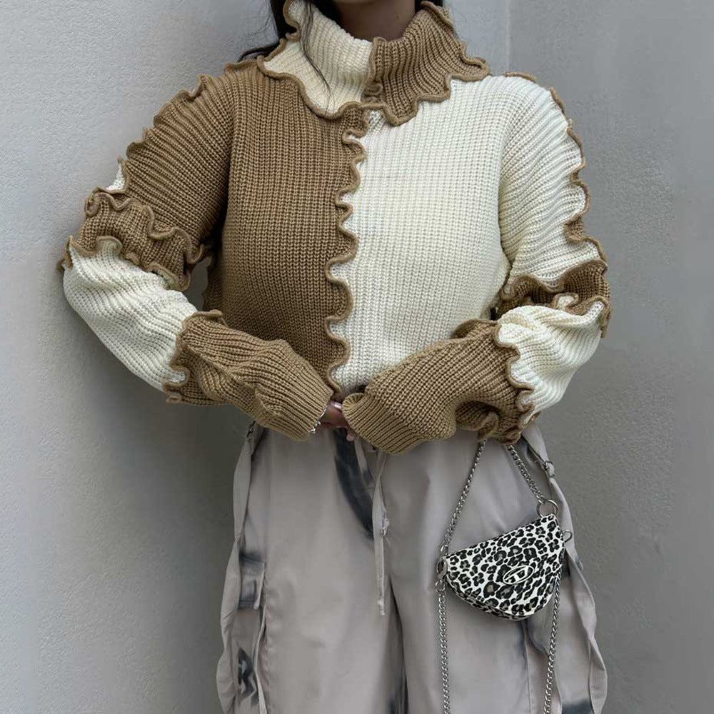 Fashionable Thread Edge Large Color Block Contrast Color Sweater
