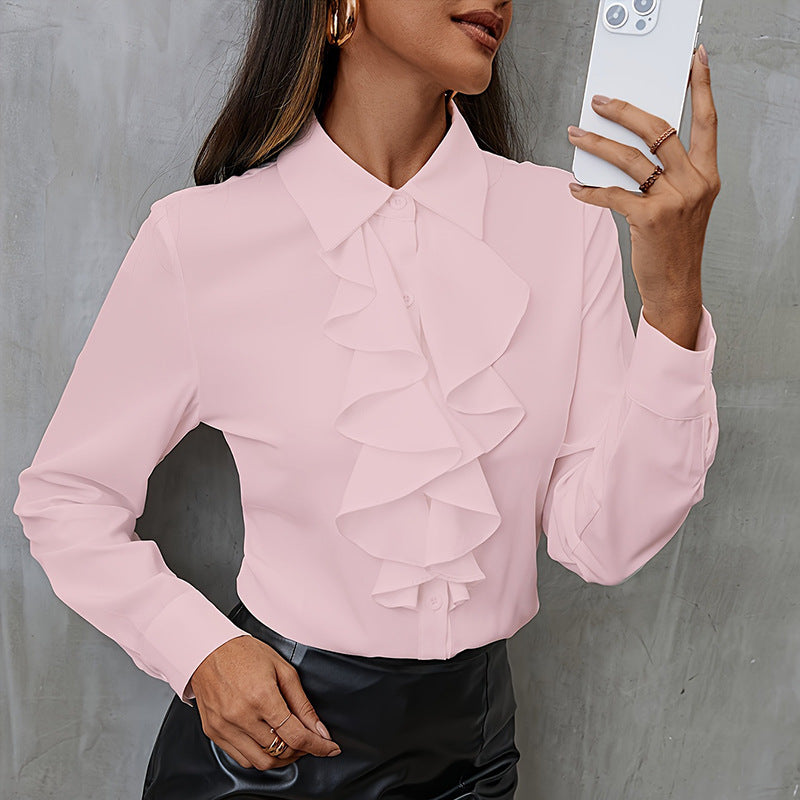Neue Lockere Chiffonbluse für Damen mit Rüschen