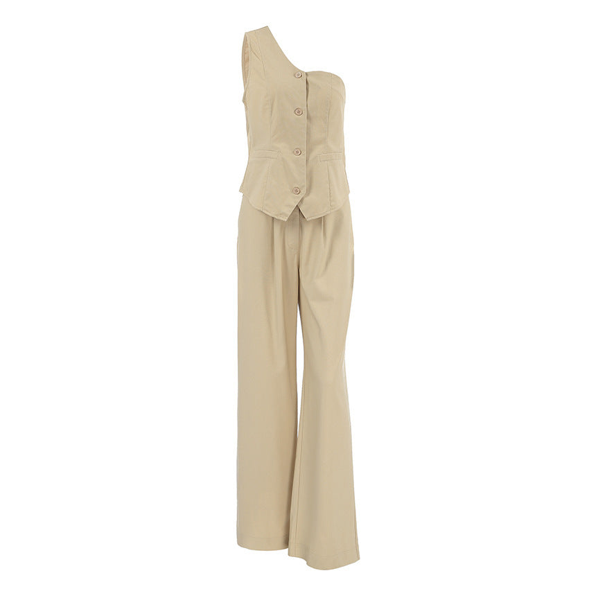 Cotton Linen Sleeveless Vest Irregular Collar Suit