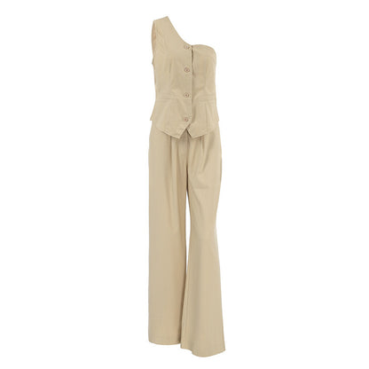 Cotton Linen Sleeveless Vest Irregular Collar Suit