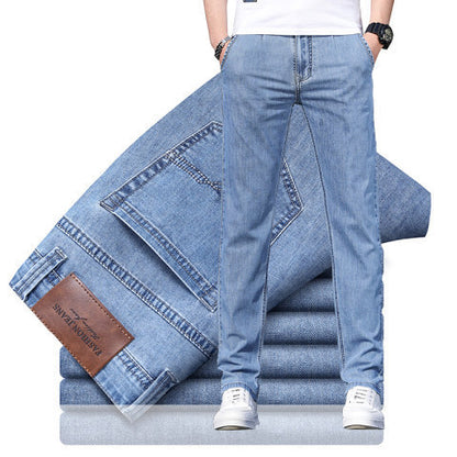 Herren lockere elastische Jeans gerade einfarbige Freizeit Hose