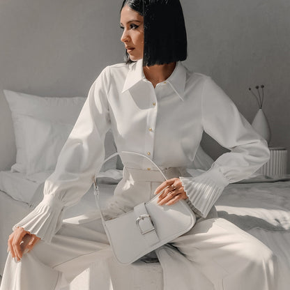 Elegante französische Stil Hemd Design gekräuselte weiße Pendler Business Damen bekleidung