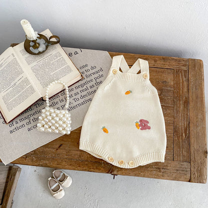 Autumn baby jacket with rabbit and carrot embroidery made of knit