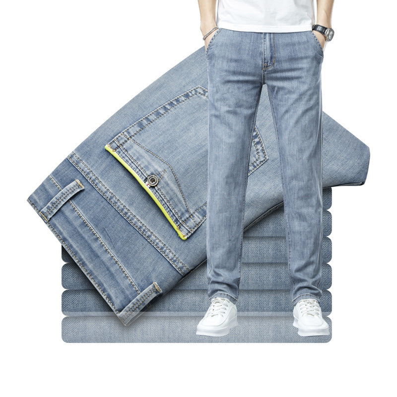 Herren lockere elastische Jeans gerade einfarbige Freizeit Hose