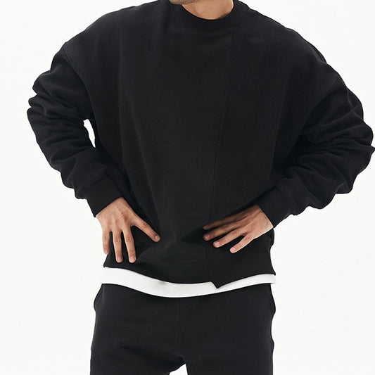 Einfarbiger Rundhals-Pullover im koreanischen Stil, Modemarke, locker geschnitten