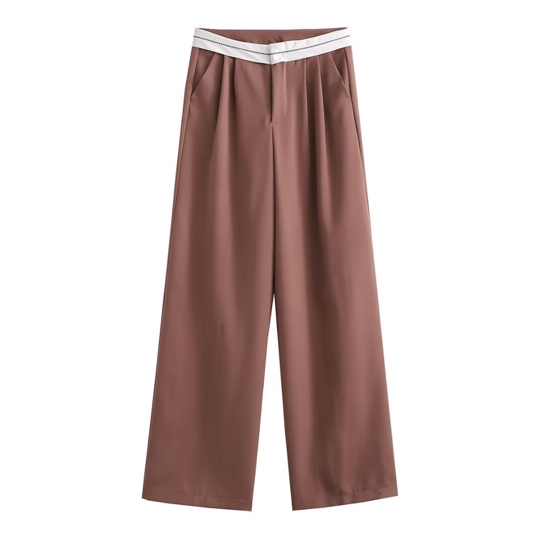 Mehrfarbige High Waist Gerade Hose in Uni- und Kontrastfarben, Lässig