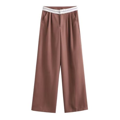 Mehrfarbige High Waist Gerade Hose in Uni- und Kontrastfarben, Lässig
