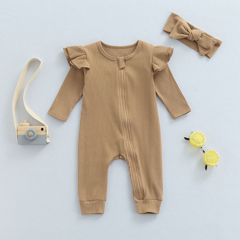 Newborn Baby Girls Boys Rompers 4 Colors Solid Color Flying Long Sleeve
