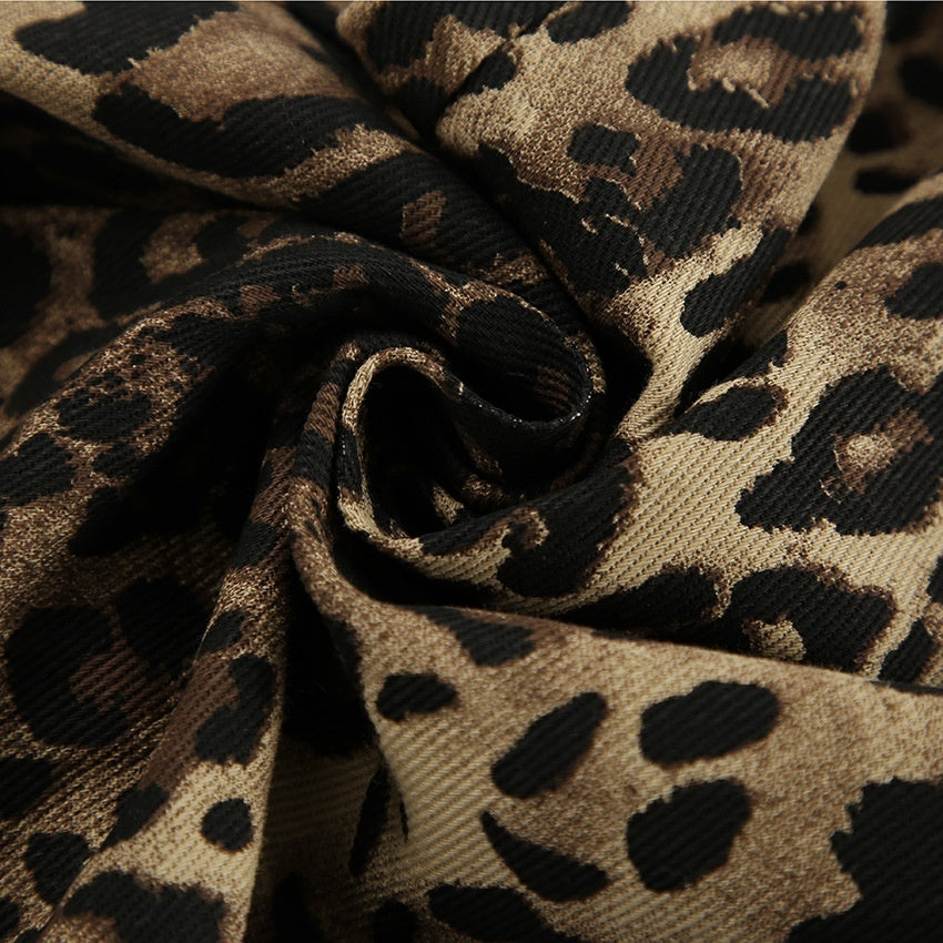 Sommerliche Retro Street Style Lockere Niedrig-Taillen Leopard-Print Hose – Vielseitige Baumwollweite Bein-Hose