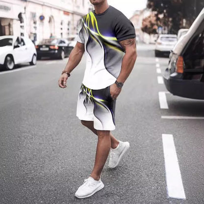 Men's Casual T-Shirt and Shorts Two Piece Set with Print Sportswear