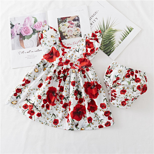 Baumwoll-Babykleid mit Rüschen und Blumenmuster
