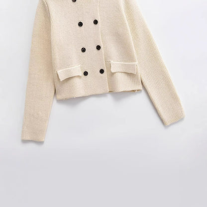 Damen Einfarbige Stitch Kragen Strickjacke Mantel