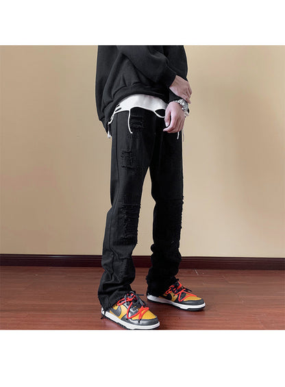 Gefälschte, zerrissene Jeans, schlanke, gerade Bootcut-Hosen für Herren