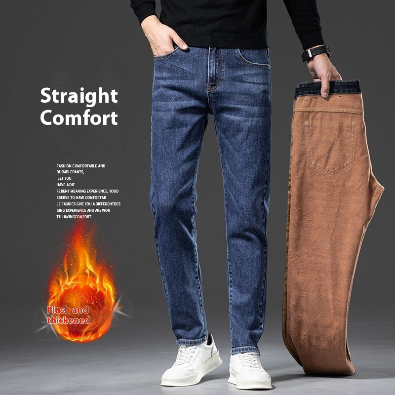 Herren-Jeans mit Fleece-Futter – Gerade, schlank, elastisch und wärmeisolierend