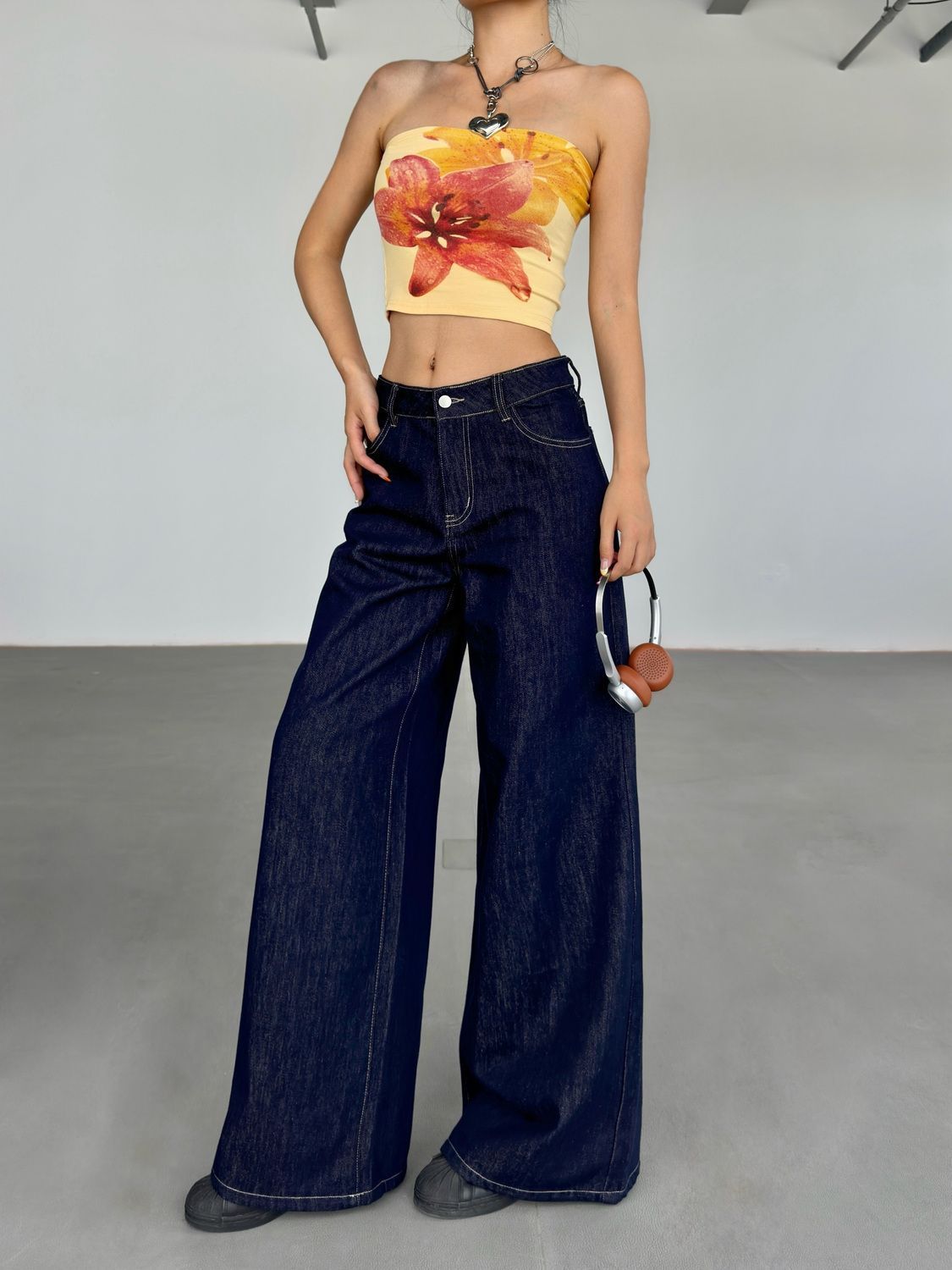 Modische Amerikanische Retro-Jeans mit Weitem Bein für Damen