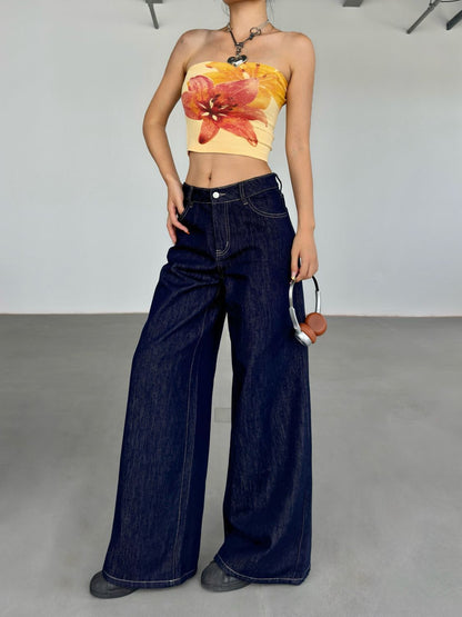 Modische Amerikanische Retro-Jeans mit Weitem Bein für Damen