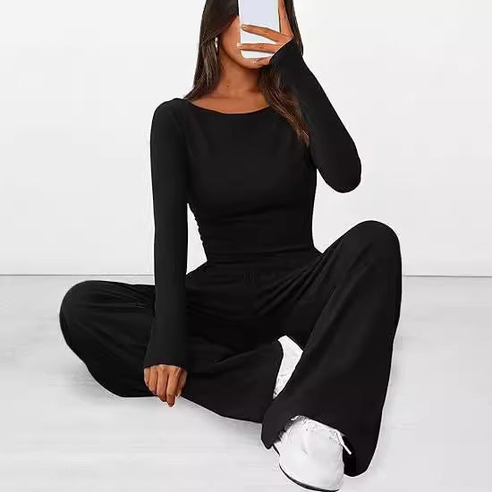 Lässiger Anzug Asymmetrisch Lang ärmel iges T-Shirt Weite Bein hose Sport bekleidung