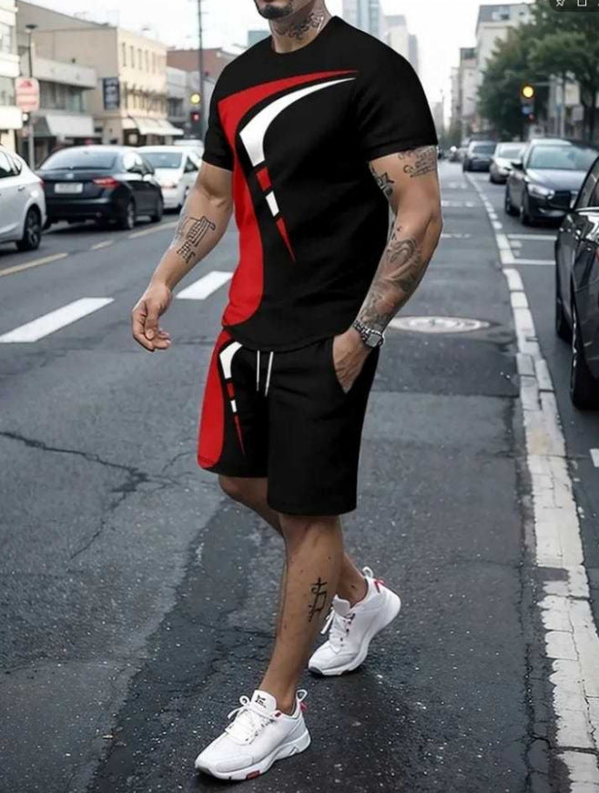 Men's Casual T-Shirt and Shorts Two Piece Set with Print Sportswear