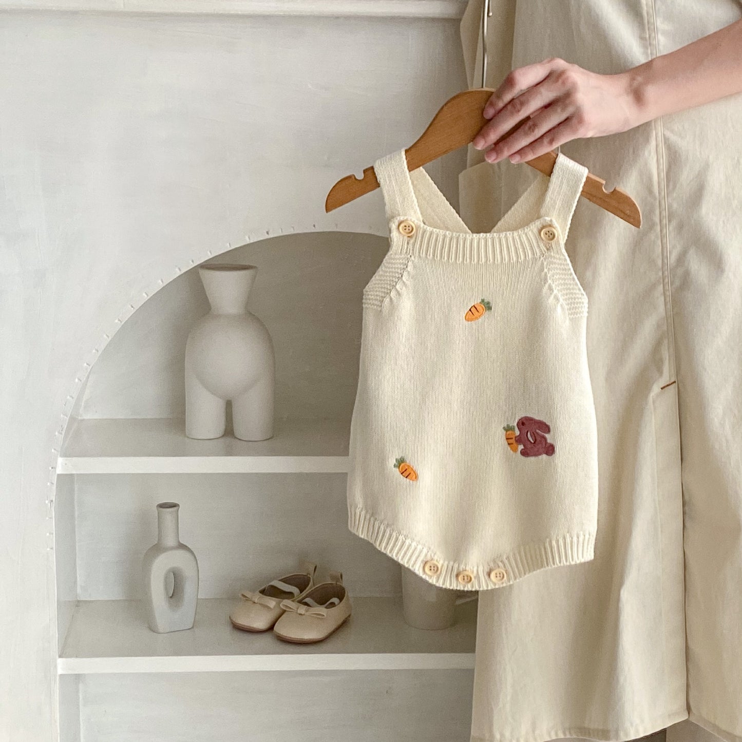 Autumn baby jacket with rabbit and carrot embroidery made of knit