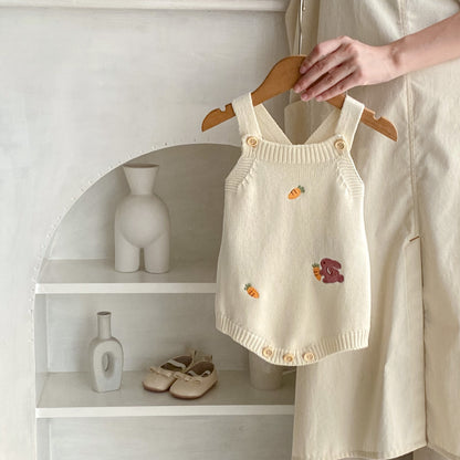 Autumn baby jacket with rabbit and carrot embroidery made of knit