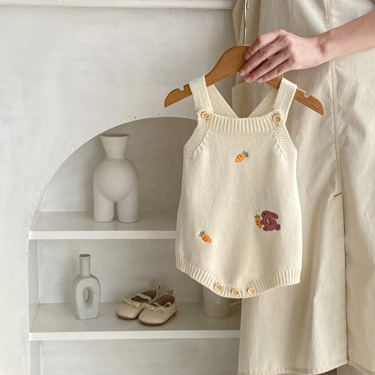 Autumn baby jacket with rabbit and carrot embroidery made of knit
