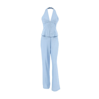 V-Ausschnitt Halter Weste und Hose Zweiteiliges Set